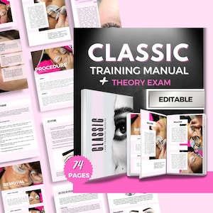 Classic Lash Training Manual,Editable,Lash Guide,Lash Manual,Eyelash Extensions Course Template,Download,Theory Exam,Certificate Template