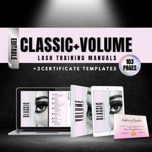 Lash Extension Training Manual Bundle | Classic Volume Russian Hybrid | Editable Lash Course Ebook | Certificate Template Included