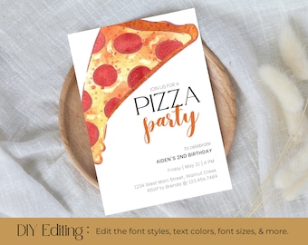 Pizza Party Invitation, 2nd Birthday Invitation Template, Editable Any Age Party Invite, Pizza Night Invitation, Simple Birthday Party