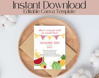 Fruit Birthday Party Invitation, Digital Download First Birthday Invite, Any Age Kids Invitation, Editable Birthday Evite, Printable Invite