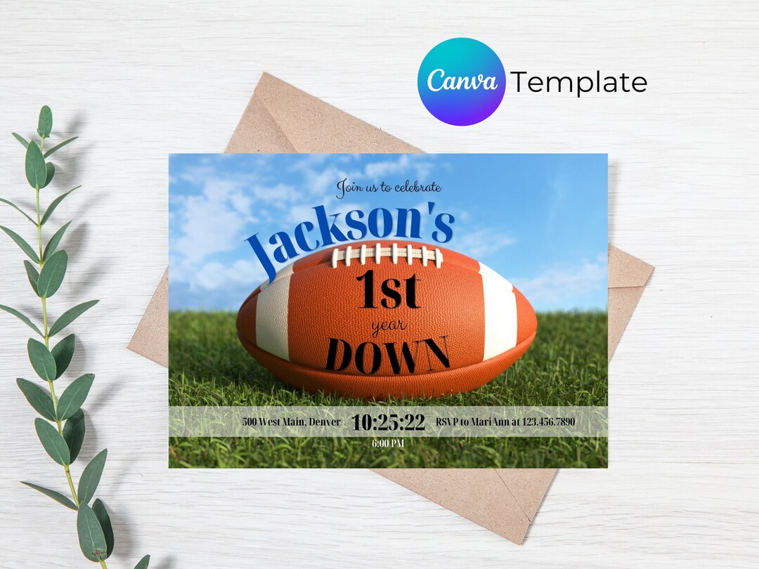 First Year Down Birthday Invitation, Football 1st Birthday Invitation