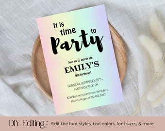 Printable Girls Rainbow Invitation Template, Any Age Rainbow Invitation, DIY Digital Rainbow Birthday Invitation, Kids Birthday Party Evite