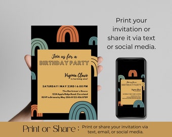 DIY Digital Rainbow Party Invitation, Any Age Kids Invitation, Printable Rainbow Birthday Party Invite, Editable Birthday Evite Template