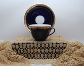 LFZ Vintage Soviet Tea Cup Saucer Imperial Porcelain Lomonosov LFZ Cobalt Gold Flowers Imperial Russian Porcelain Soviet Tea Duo