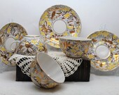 Lomonosov porcelain Soviet vintage Tea cup and saucer Imperial porcelain LFZ Golden daisies Imperial Russian porcelain tea duo Bone china