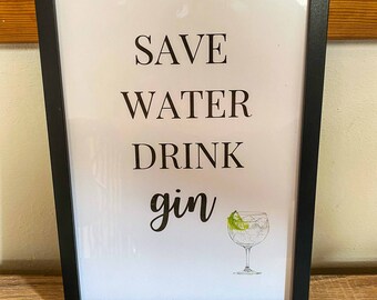Grey Gin Tea Towel Save Water Drink Gin Friend Mum Gift Kitchen Decor Printed Tea Towel