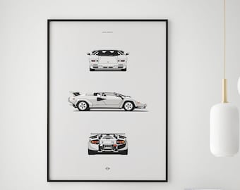 LAMBORGHINI COUNTACH - Minimalistisk bilposter, racerbil, modern väggkonst, affisch