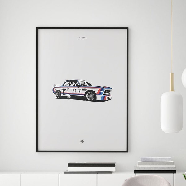 BMW CSL  - Racing Car Poster, Drift Car, Modern Wallart, Affiche