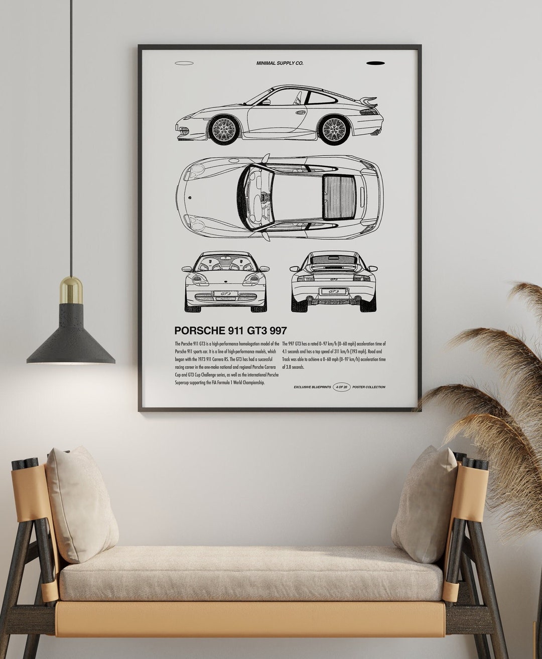 PORSCHE 911 GT3 997 - Minimalist Car Poster, Car Plan, Sports Car, Wall ...