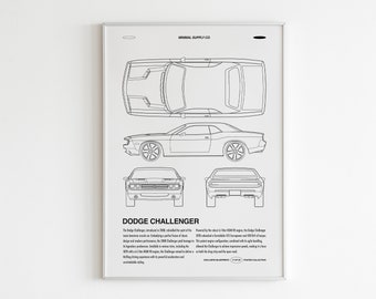 DODGE CHALLENGER | Muscle Car Poster | Dodge Print | Car Wall Art | Room Decor | Gifts for him | Challenger Canvas | Office Decor