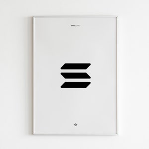 Può includere: Un poster incorniciato bianco con una grafica nera di tre linee orizzontali impilate. Il testo "MINIMAL" è in cima al poster.