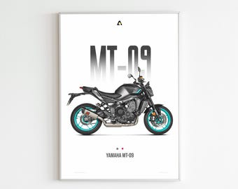 Yamaha MT-09 Poster | Motorcycle Wall Art | Sportbike Print | MT09 Decor | Biker Gift | Garage Art | Moto Poster | Streetfighter Art