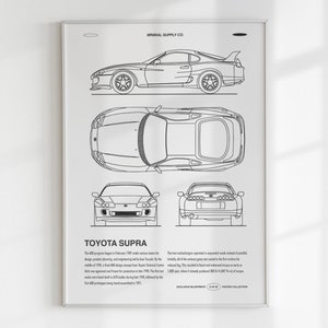 TOYOTA SUPRA Blueprint JDM Car Print Poster Canvas Minimalist Japan Home Office Art Decor