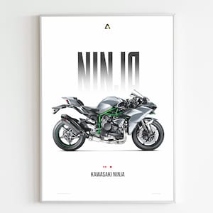 Kawasaki Ninja Poster | Sportbike Wall Art | Ninja ZX Poster | Motorcycle Decor | Biker Gift | Garage Wall Print | Moto Poster