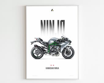 カワサキ Ninja UVポスター：ネオンスポーツバイクのウォール
