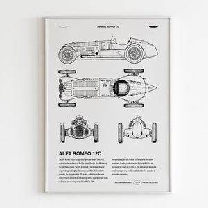 ALFA ROMEO 12C | Racing Car Poster | Italian Car Wall Art | Vintage Car Print | Old School Rally Car Affiche | Alfa Romeo 1937