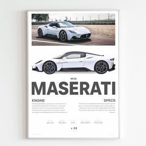 Maserati MC20 Poster | Supercar Wall Art | Italian Car Print | Maserati Gift for Him | Garage Decor | Exotic Car Artwork