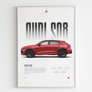 Poster auto Audi SQ8 / Stampa murale SUV di lusso per amanti delle auto / Regalo per lui / Decorazione garage / Stampa automobilistica moderna / Stampa murale per ufficio