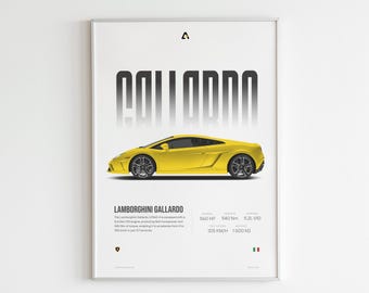 Plakat Lamborghini Gallardo | Supercar Wall Art | Prezent dla niego | Włoski nadruk samochodowy | Dekoracja garażu | Egzotyczny entuzjasta samochodów