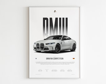 BMW M4 Competition | Supersportwagen Wandkunst | 2023 M4 BMW | BMW Poster | Auto Fotografie | Büro Dekor | Jungen Zimmer Leinwand | Digitaler Download