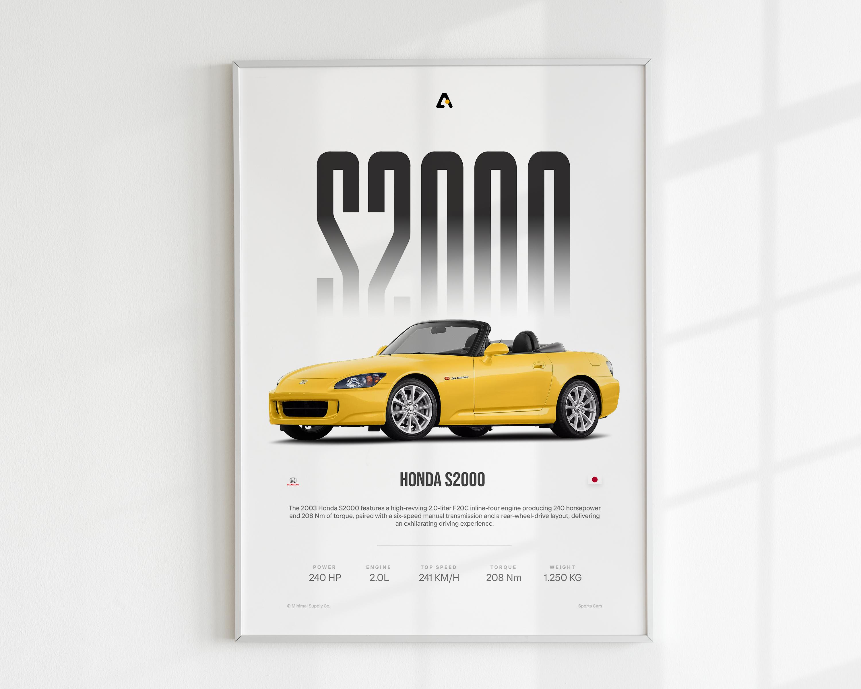 S2000 Poster Honda S2000 | Sports Car Poster | japan Vehicle | japanese Wall Art ...