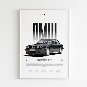 BMW E30 | German Car Print | BMW Wall Art | Old School E30 | BMW Poster | Car Guy Gift | Vintage Car Canvas