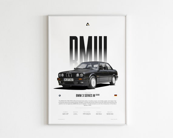 BMW E30 | German Car Print | BMW Wall Art | Old School E30 | BMW Poster | Car Guy Gift | Vintage Car Canvas