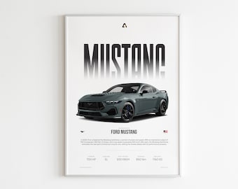 FORD MUSTANG Dark Horse | 2024 mustang Poster | Ford Druck | Geschenke für Ihn | Auto Poster | Automobiles Wandbild | Druckbare Leinwand