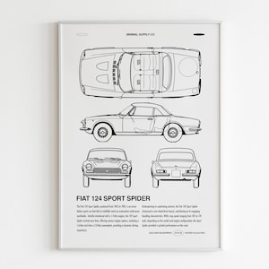 FIAT 124 SPIDER | Sports Car | Old School Car Wall Art | Gifts for him | Fiat 124 Sport Canvas | Car Prints | Racing Car Affiche