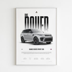 RANGE ROVER SPORT | Pôster de carro de luxo | Svr Range Rover Affiche | Carro esportivo | Arte de parede de carro 4x4 | Presentes para o cara do carro | Impressão de carro moderno