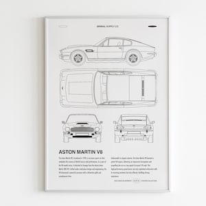 ASTON MARTIN V8 | ラリーカーポスター | アストンマーティンウォールアート | オフィスデコレーション | V8エンジンプリント | 男性へのギフト | 車の青写真キャンバス