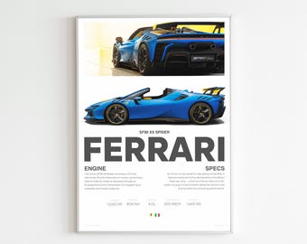 Ferrari SF90 XX Spider-affisch | Superbilsväggkonst | Bilkonsttryck | Bilentusiastpresent | Lyxig garagedekor | Ferrari-affisch
