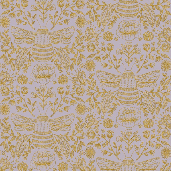 Summer in the Cotswolds - Bee's Knees - Dusk Metallic Fabric by Jade Mosinski JM201-DU3M, RJR Fabrics