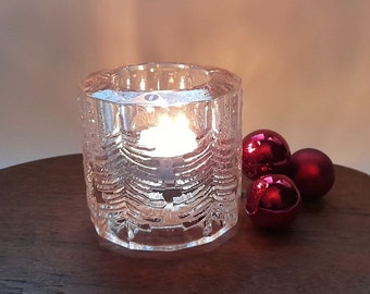 IITTALA Finland Kuusi (Spruce) Large Candleholder Tea Light Votive Design Jorma Vennola Finnish Vintage Glass