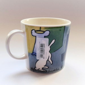 Arabia Finland Bunny Mug SHOPPING BUNNIES Excellent Condition Original Barcode Sticker Design Heljä Liukko-Sundström Made in Finland