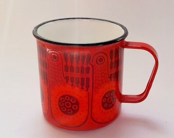 Arabia Finland FINEL EMAILLE TASSE Vogel (Lintu) aus den 1970er Jahren Design Raija Uosikkinen