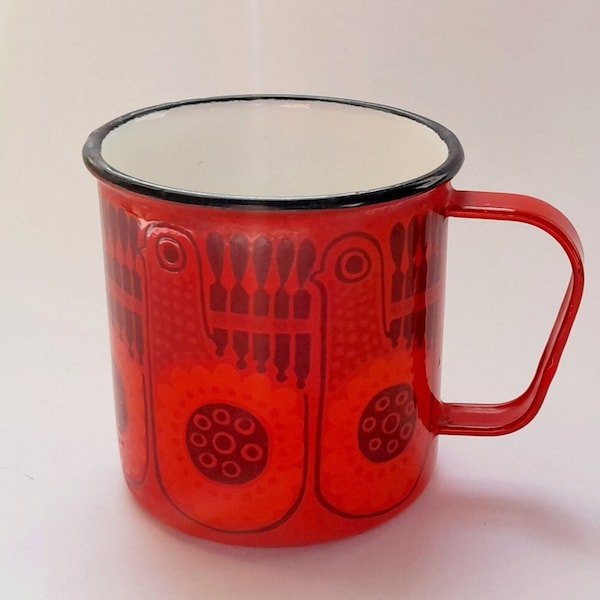 Arabia Finland FINEL ENAMEL MUG Bird (Lintu) from 1970s Design Raija Uosikkinen