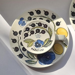 Real Vintage PARATIISI! Arabia Finland PARATIISI Teacup & Saucer Original Production from the 1970s Design Birger Kaipiainen Made in Finland