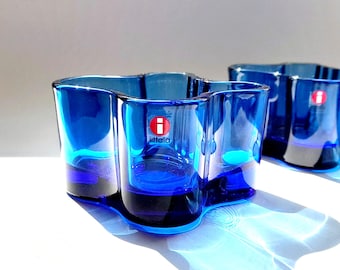 Iittala ALVAR AALTO SAVOY Bowl: Ultramarine Blue Finnish Glass 55mm Height