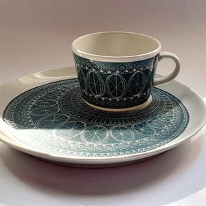 RARE Arabia Finland SUSAN TV-Set Coffee Cup & Saucer Green Grey from the 1960s Design Kaj Franck and Gunvor Olin-Grönqvist Vintage Ceramics