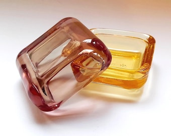 RARE Iittala VITRIINI Small Jewelry Glass Box - Rose Olive and Yellow | Anu Penttinen Design