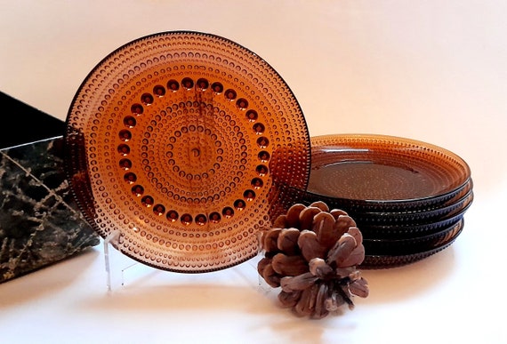 Vintage KASTEHELMI Glass Plates Set Oiva Toikka Finnish Design