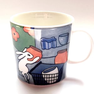 Arabia Finland Bunny Mug SHOPPING BUNNIES Excellent Condition Original Barcode Sticker Design Heljä Liukko-Sundström Made in Finland