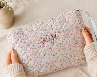 Personalized Floral Embroidered Pouch | Custom Cosmetic Bag