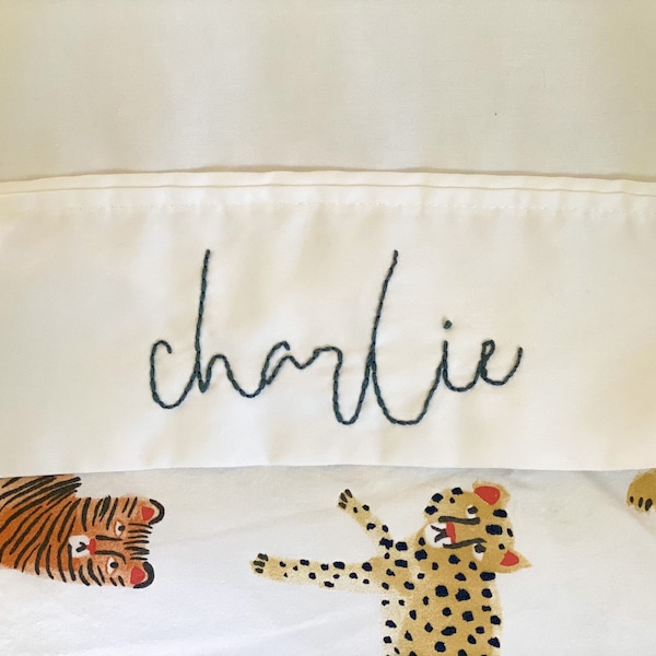 Custom Hand Embroidered Pillowcase | Personalized Gift for Camp, Sleepovers |  Name Embroidered Standard Pillowcase | Single or Set of Two