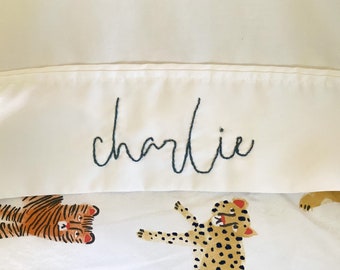 Custom Hand Embroidered Pillowcase | Personalized Gift for Camp, Sleepovers |  Name Embroidered Standard Pillowcase | Single or Set of Two