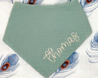 Personalized Muslin Bandana Bib | Hand Embroidered Baby Gift | Custom Gift for Toddler and Baby | New Baby Gift | Baby Keepsake