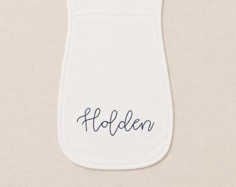 Personalized Baby Burp Cloth | Hand Embroidered Name Gift | Neutral Baby Shower Gift