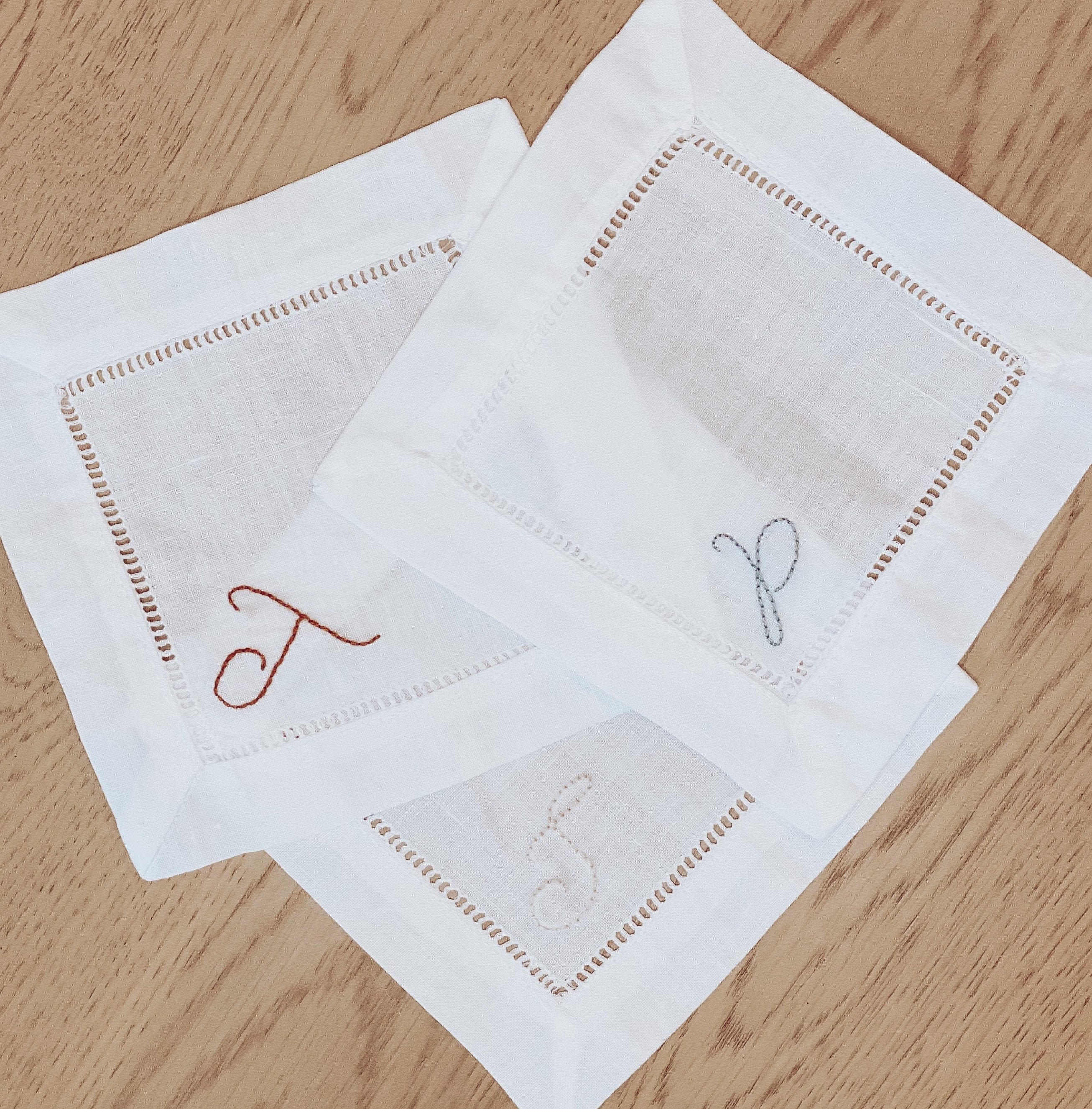 Hand Embroidered Cocktail Napkins Initial Cocktail Napkins Etsy