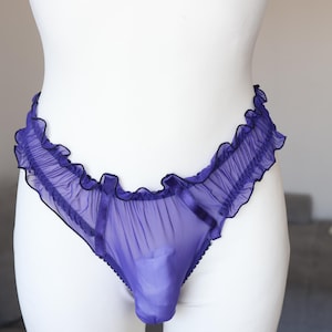 Sheer see through transparent men’s panties , frills string thong, custom panties, sexy men lingerie, transparent panties men sheer panties